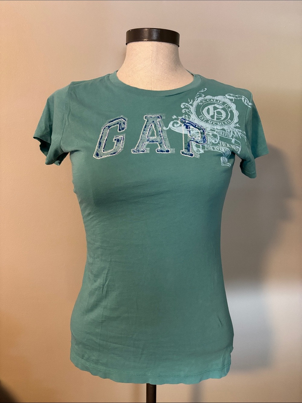 GAP Women's Teal Crewneck Short Sleeve Logo Tee